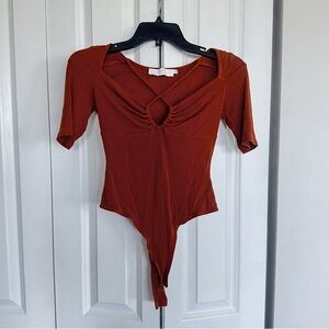 Astr Burnt Orange Cross Front Bodysuit S
